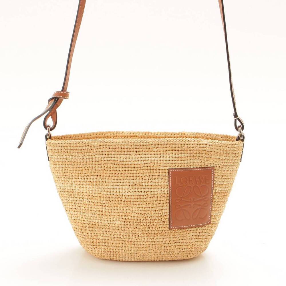 Loewe Raffia Calfskin Pochette Shoulder Bag Brown